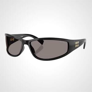 MIU MIU Sunglasses Black Wrap Gold Logo Gray Lens Authentic New